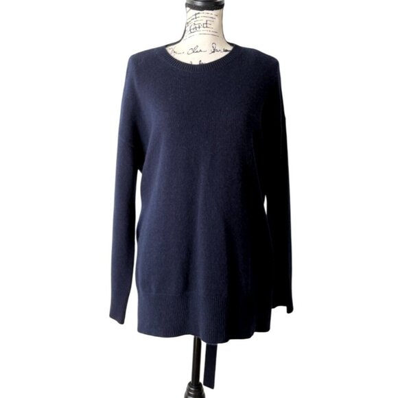 Theory Womens Cashmere Sweater Tunic Waist-Tie Long Sleeve Navy Blue Size M - Picture 1 of 7